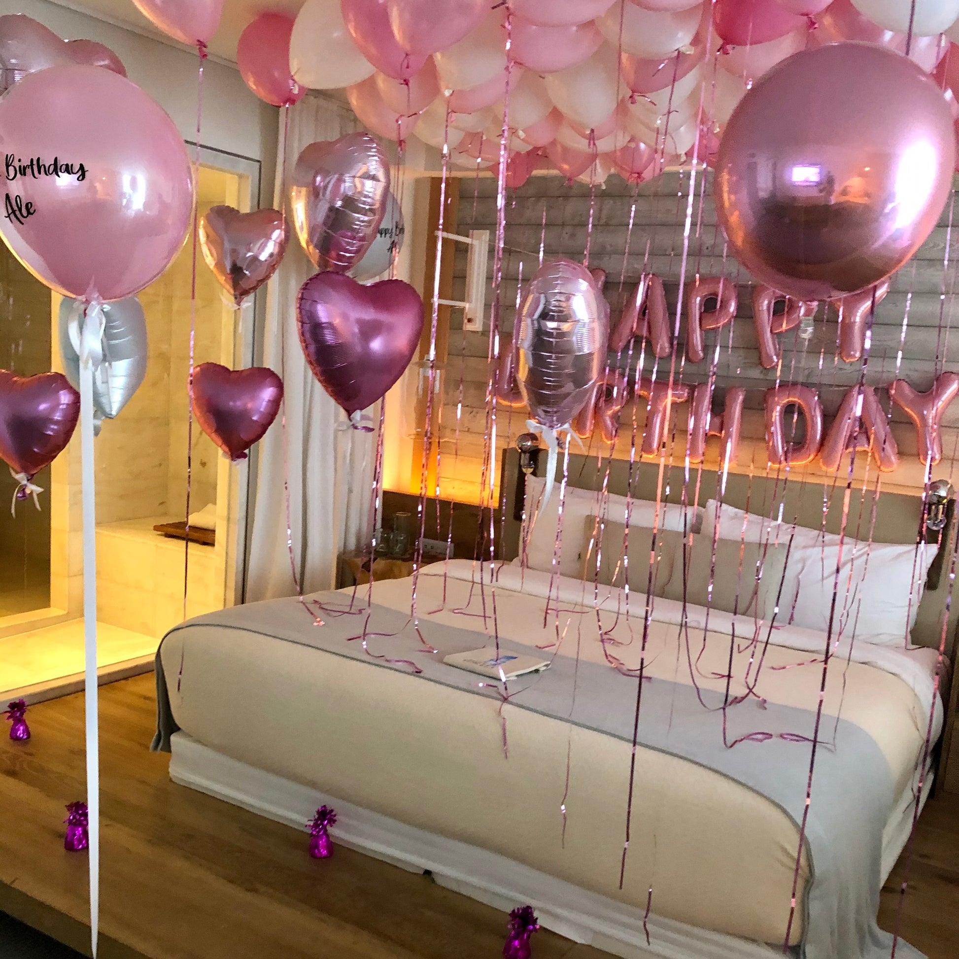 happy birthday balloons set up in miami aventura area